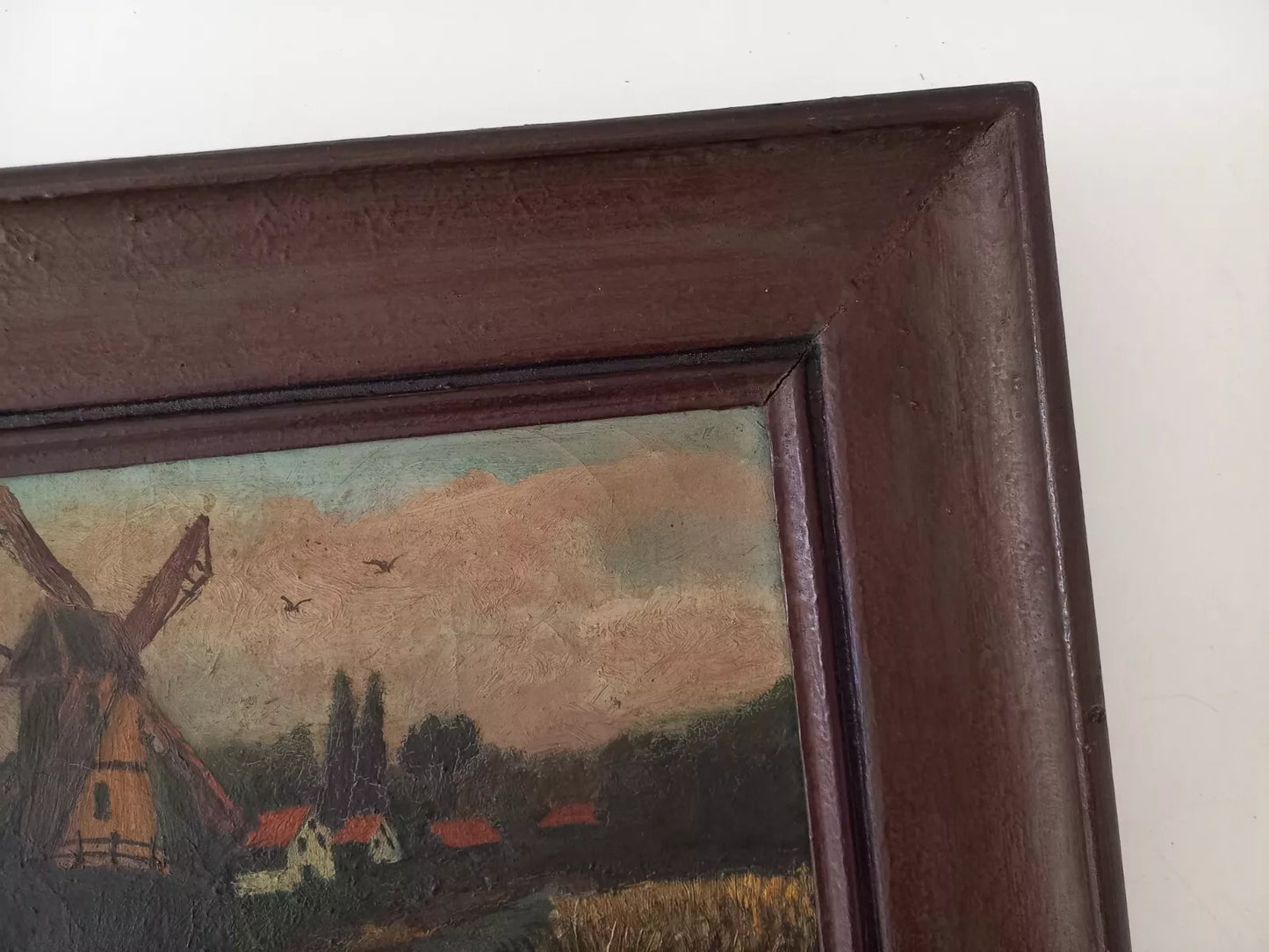 ORIGINAL Ölgemälde auf Leinwand inkl. Rahmen | Landschaft / Windmühle | 44x34 cm | Signiert