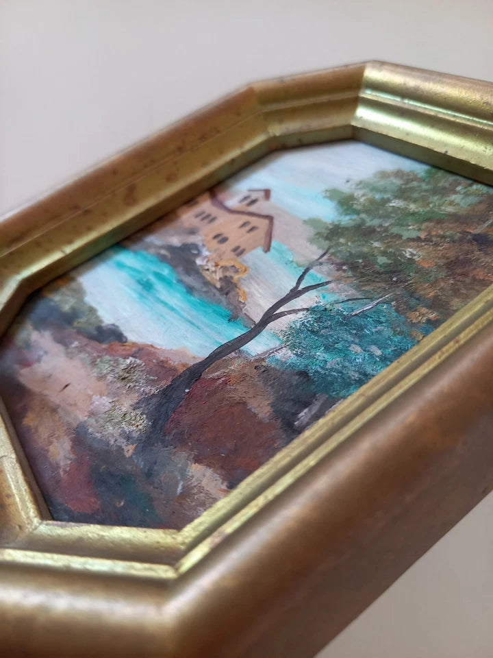 KLEINES ORIGINAL Ölgemälde auf Karton inkl. Rahmen | Landschaft / Natur / Italien | 11x14 cm