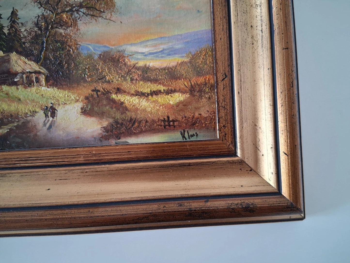 ORIGINAL Ölgemälde auf Karton inkl. Rahmen | Landschaft / Bauernhaus | 29x24 cm | Signiert