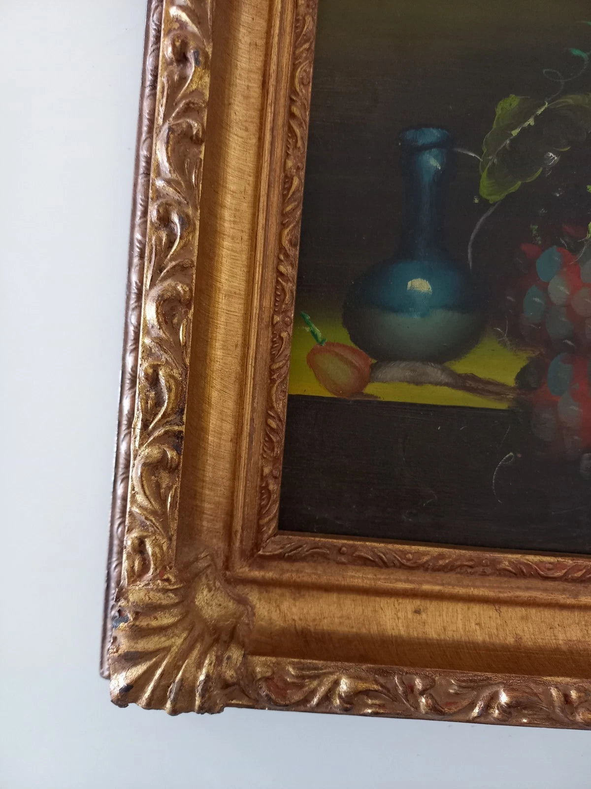 ORIGINAL Ölgemälde auf Karton inkl. Rahmen | Stillleben / Weintrauben | 21x26 cm | Signiert