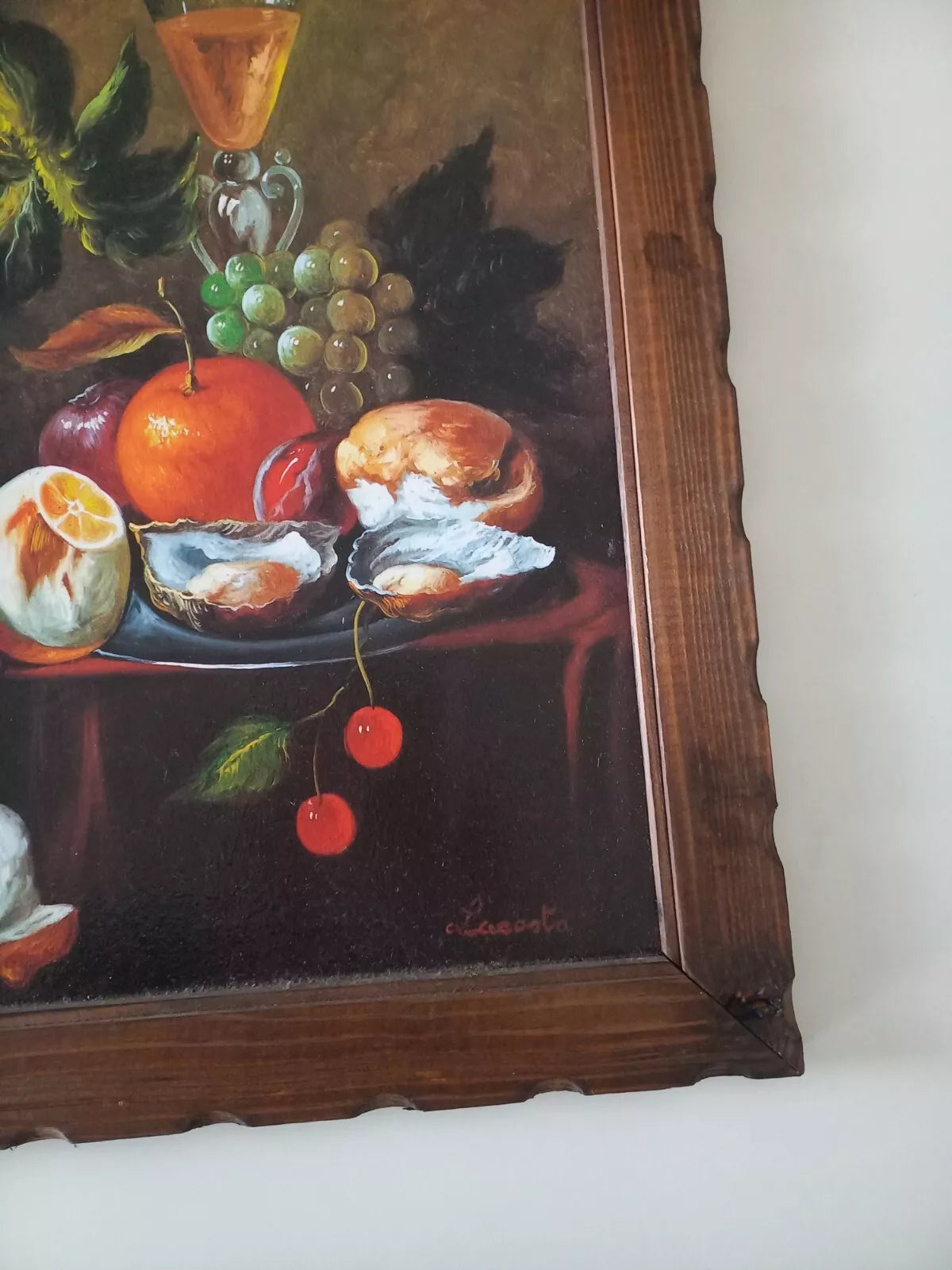 ORIGINAL Ölgemälde auf Karton inkl. Rahmen | Stillleben / Obstschale | Signiert: Lacosta