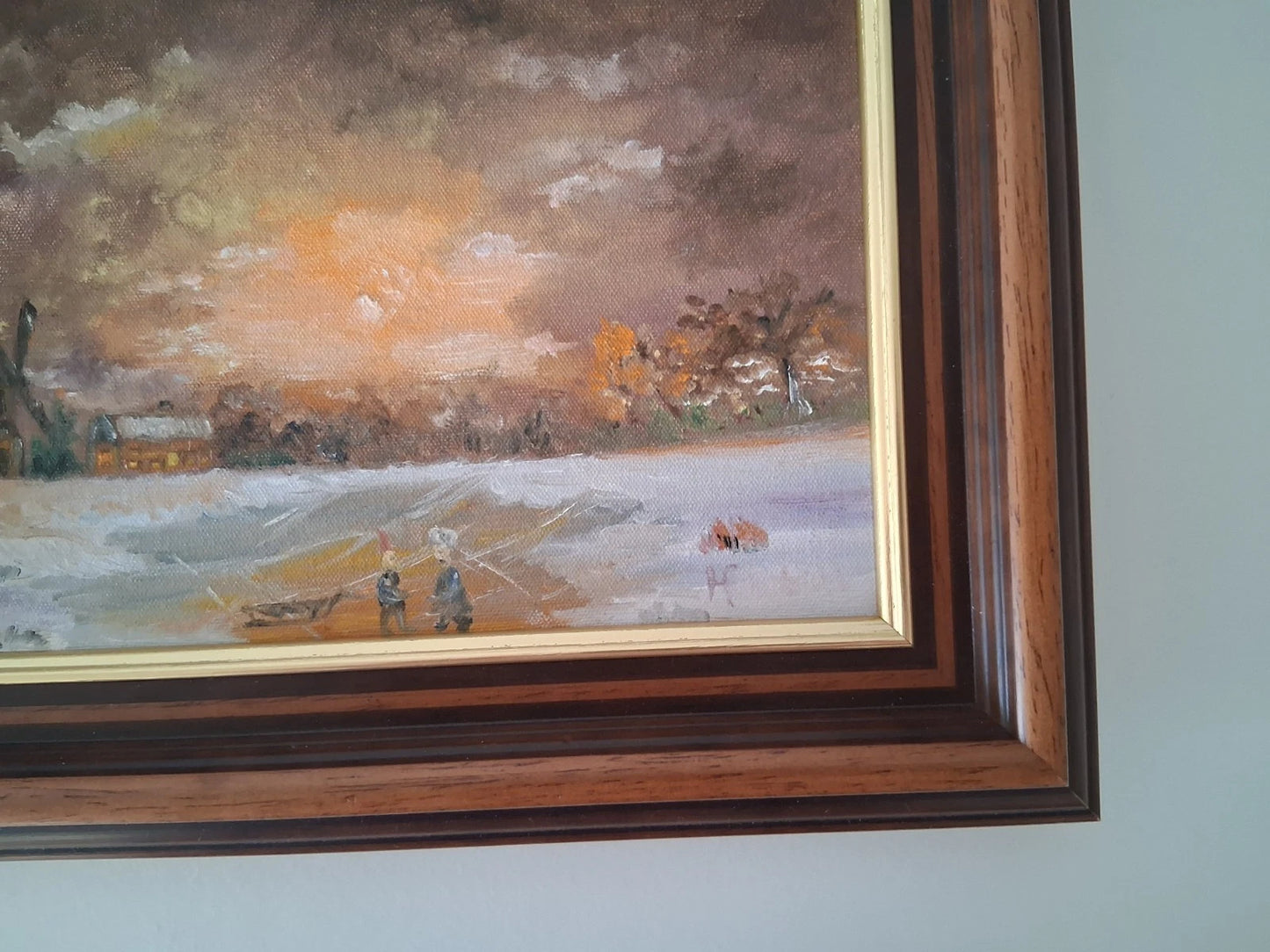 ORIGINAL Ölgemälde auf Leinwand inkl. Rahmen | Winterlandschaft / Windmühle | Signiert