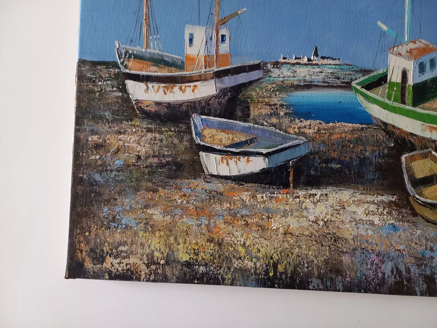 ORIGINAL Ölgemälde auf Leinwand | Fischerboote in der Bretagne / Frankreich | Signiert: TOUAR