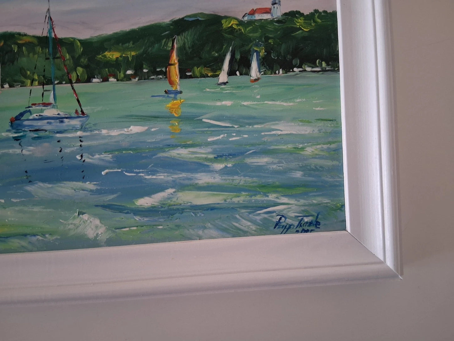 PAPP TÜNDE | Segelboote / Balaton / Tihany / Ungarn | ORIGINAL Ölgemälde auf Karton inkl. Rahmen