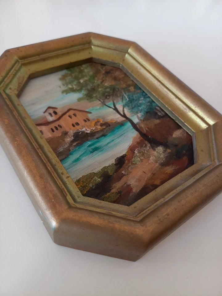 KLEINES ORIGINAL Ölgemälde auf Karton inkl. Rahmen | Landschaft / Natur / Italien | 11x14 cm