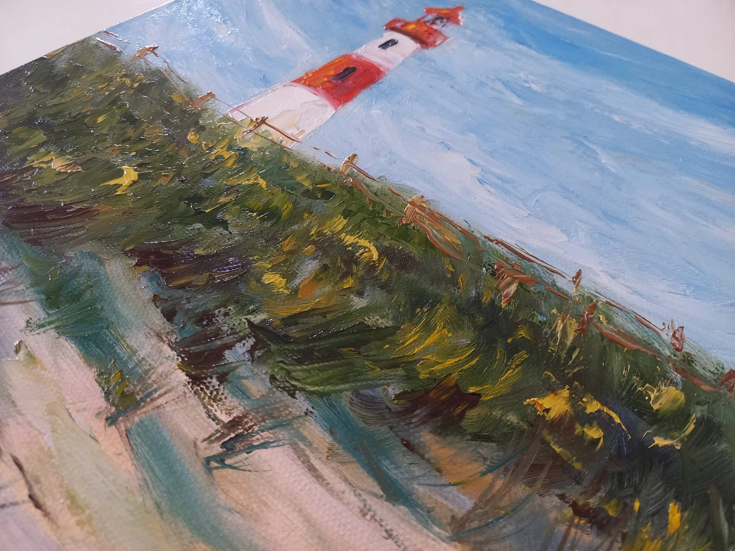 ORIGINAL Ölgemälde auf Leinwand | Leuchtturm / Landschaft / Natur | 30x30 cm | Signiert