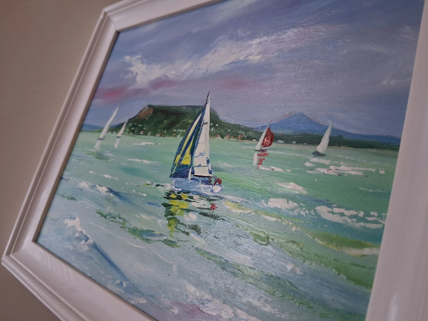 PAPP TÜNDE | Segelboote / Landschaft / Balaton / Ungarn | ORIGINAL Ölgemälde auf Karton inkl. Rahmen