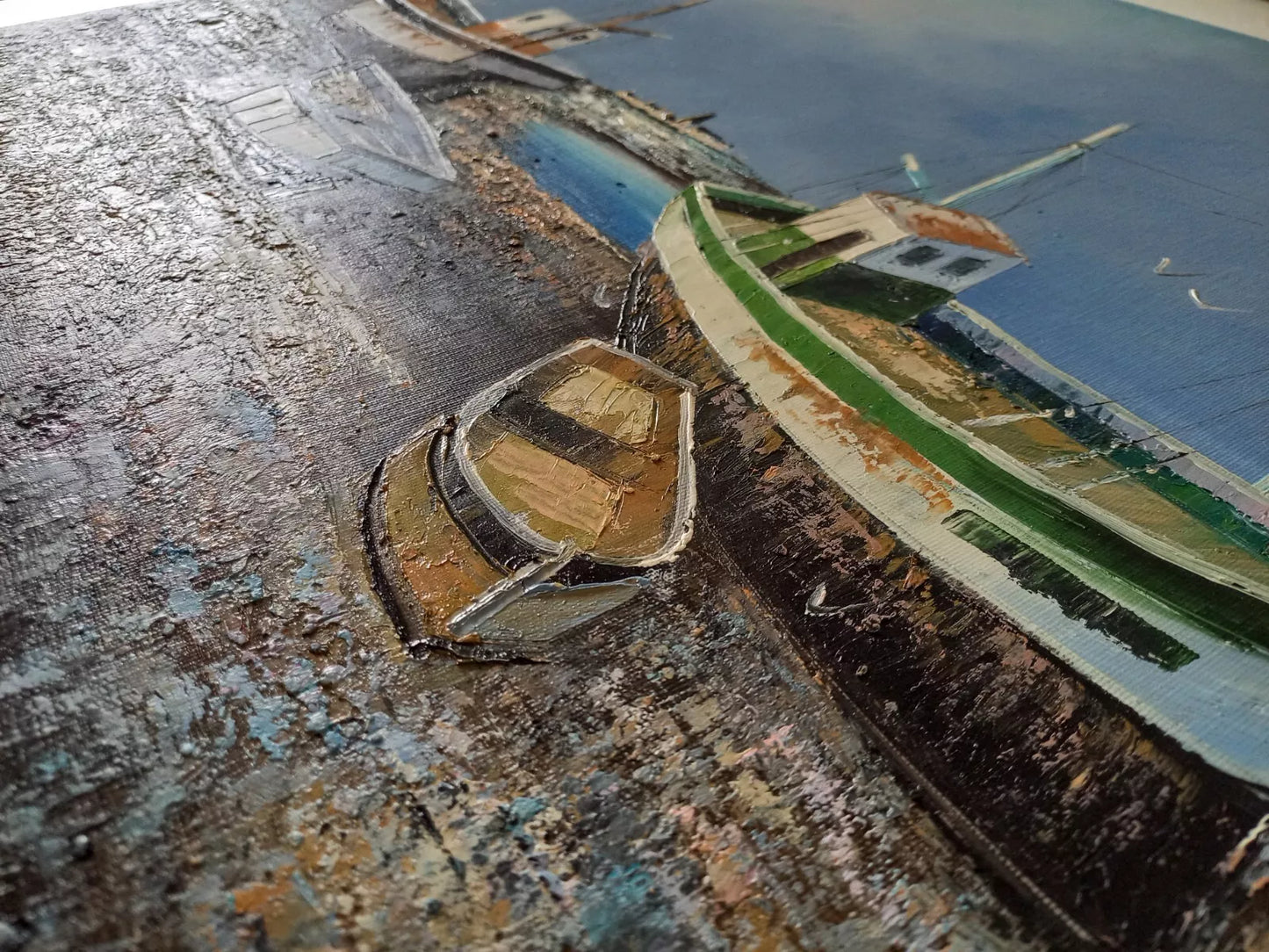 ORIGINAL Ölgemälde auf Leinwand | Fischerboote in der Bretagne / Frankreich | Signiert: TOUAR