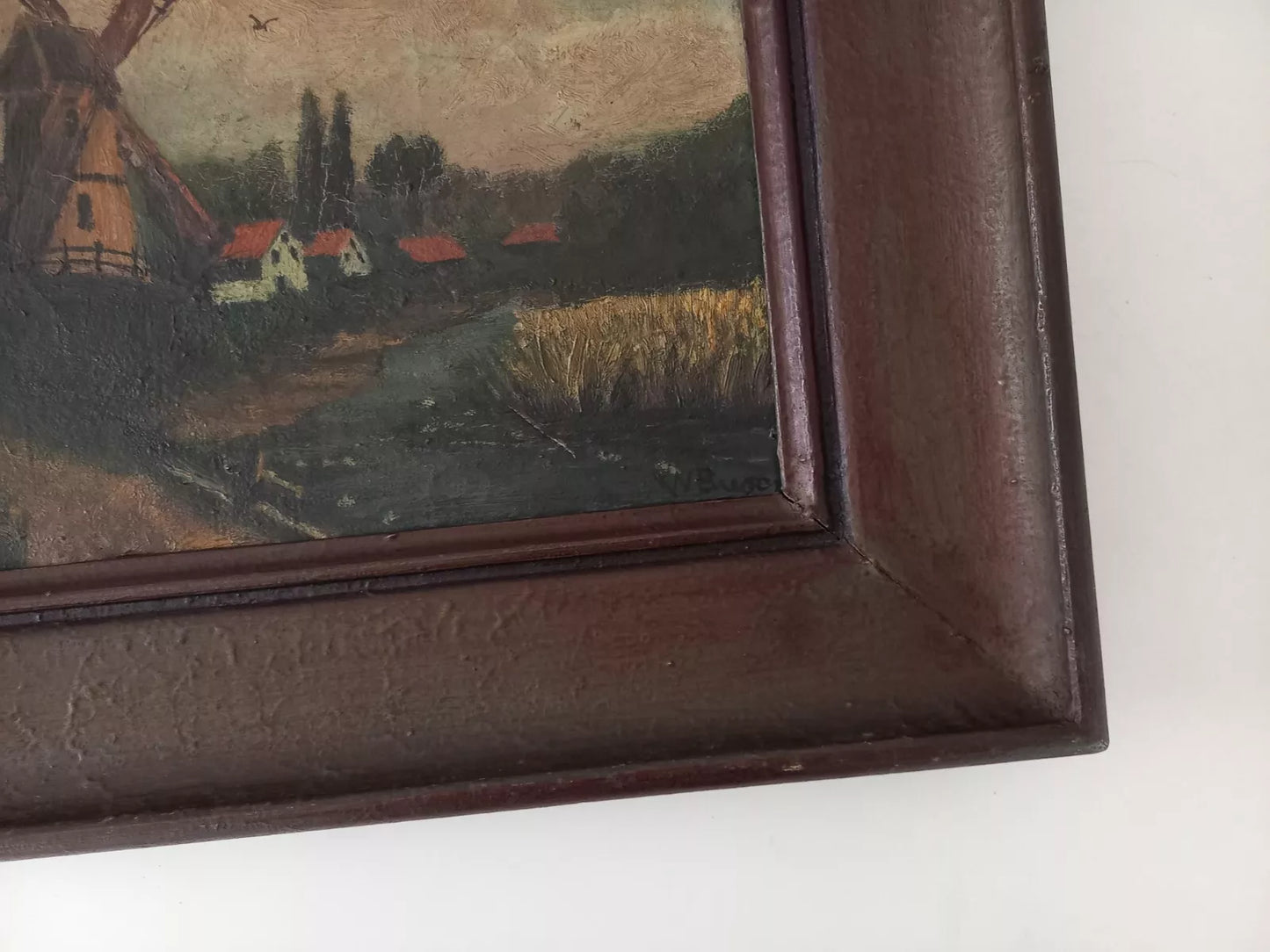 ORIGINAL Ölgemälde auf Leinwand inkl. Rahmen | Landschaft / Windmühle | 44x34 cm | Signiert