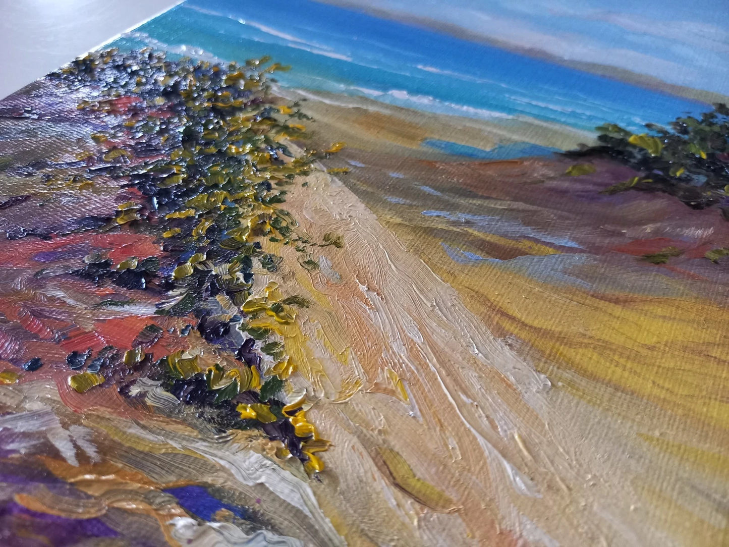 ORIGINAL Ölgemälde auf Leinwand | Strandgang / Meerblick / Landschaft | 30x24 cm | Signiert