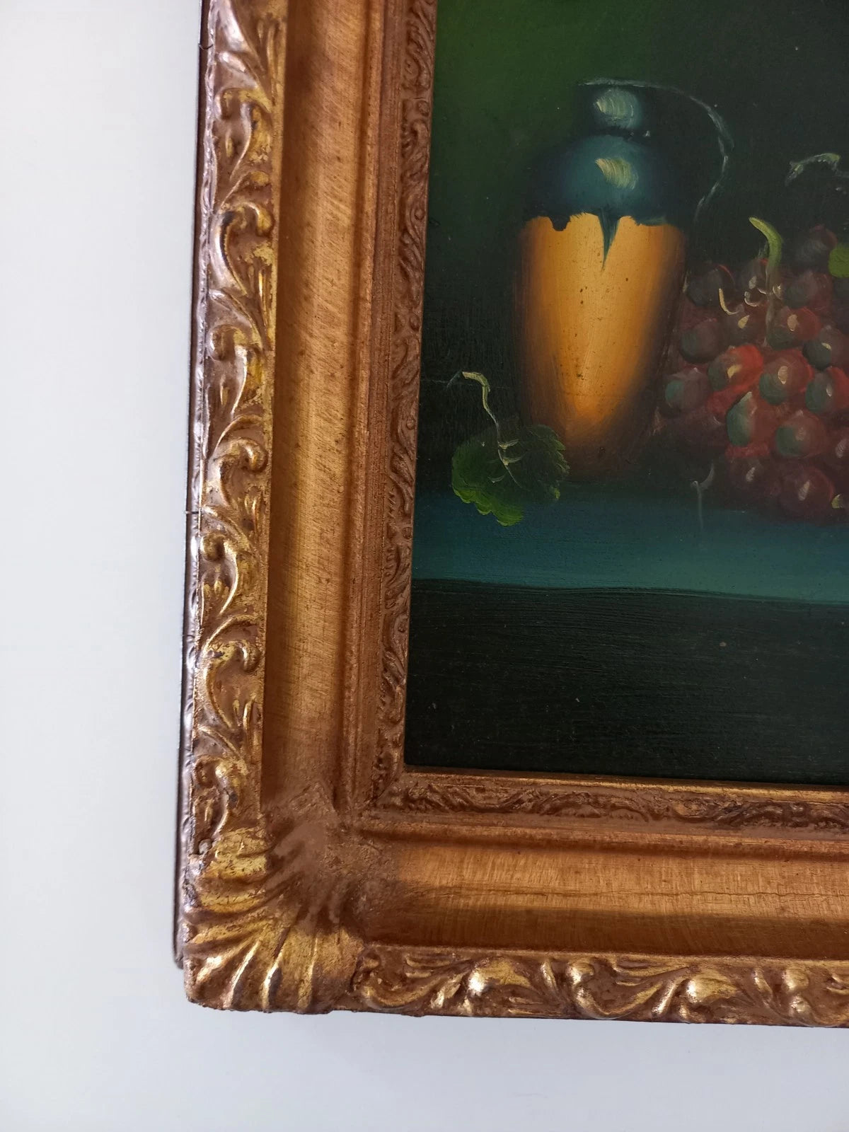 ORIGINAL Ölgemälde auf Karton inkl. Rahmen | Stillleben / Weintrauben | 21x26 cm | Signiert