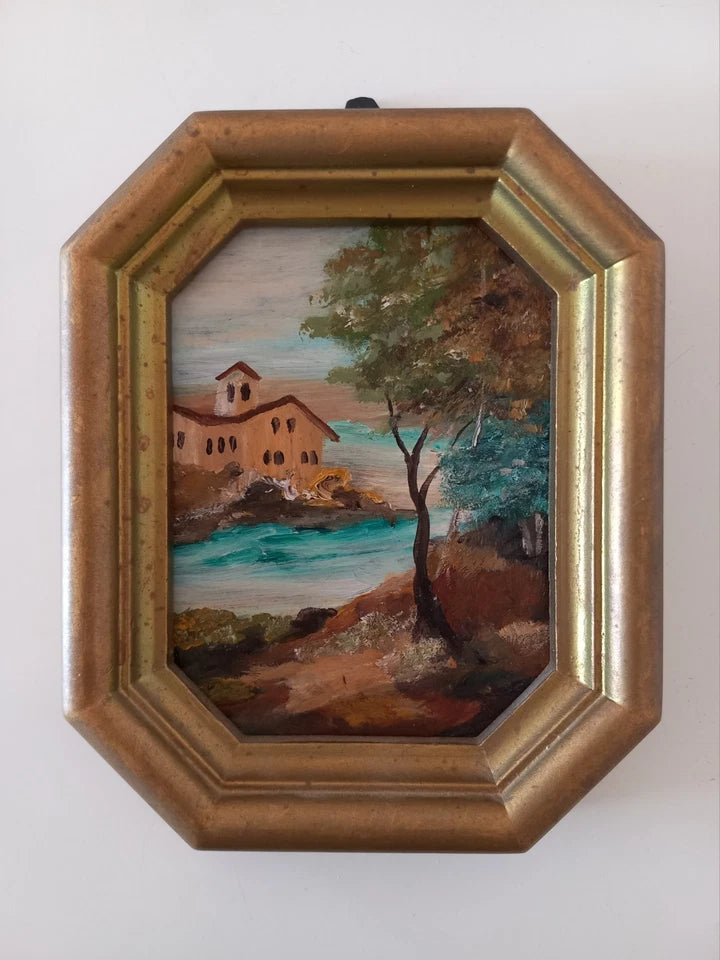 KLEINES ORIGINAL Ölgemälde auf Karton inkl. Rahmen | Landschaft / Natur / Italien | 11x14 cm