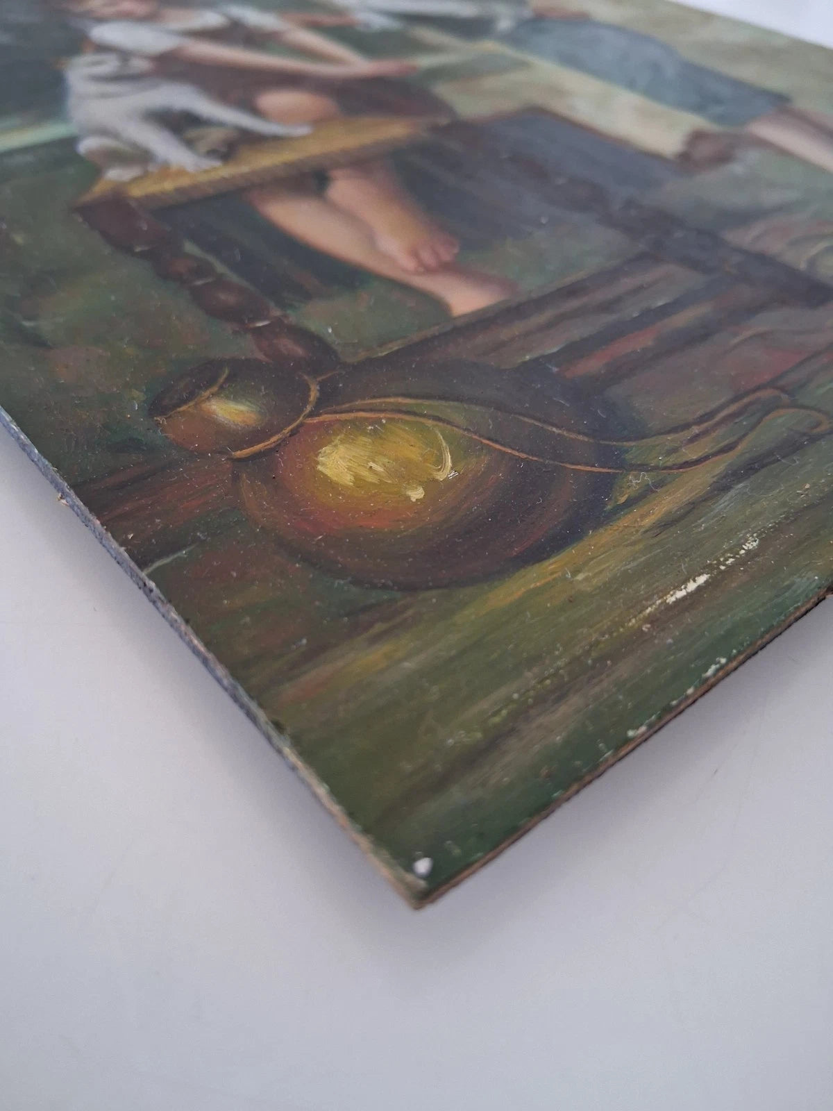 ORIGINAL Ölgemälde auf Holzplatte | Kinder mit Hund / Portrait | 20x25 cm | Signiert: JAMES