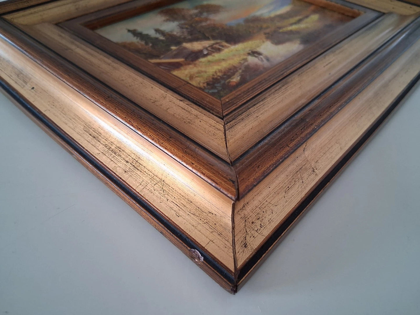 ORIGINAL Ölgemälde auf Karton inkl. Rahmen | Landschaft / Bauernhaus | 29x24 cm | Signiert