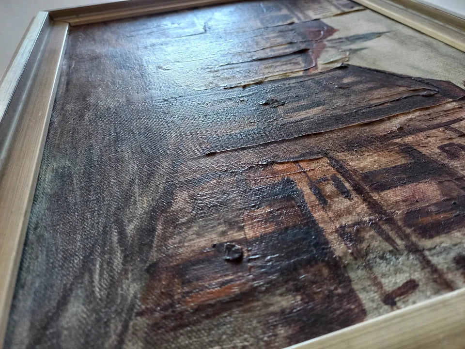 ORIGINAL Ölgemälde auf Leinwand inkl. Rahmen | Stadtansicht / Stadtszene mit Figuren | Signiert