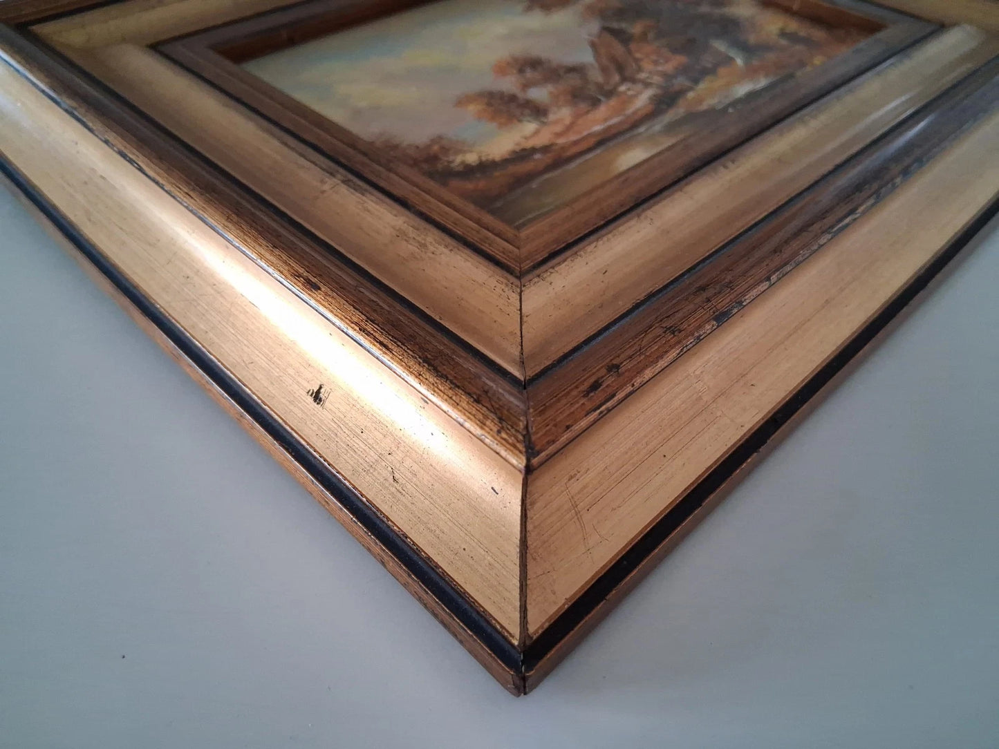 ORIGINAL Ölgemälde auf Karton inkl. Rahmen | Bauernhaus / Landschaft | 29x24 cm | Signiert