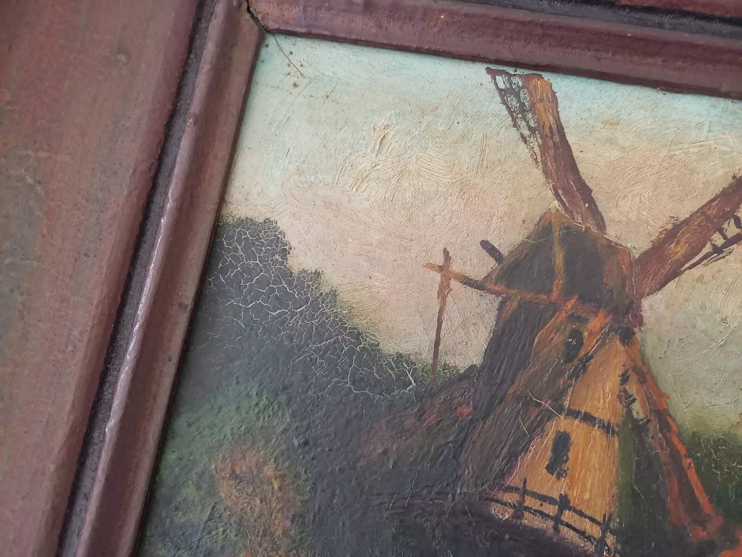 ORIGINAL Ölgemälde auf Leinwand inkl. Rahmen | Landschaft / Windmühle | 44x34 cm | Signiert