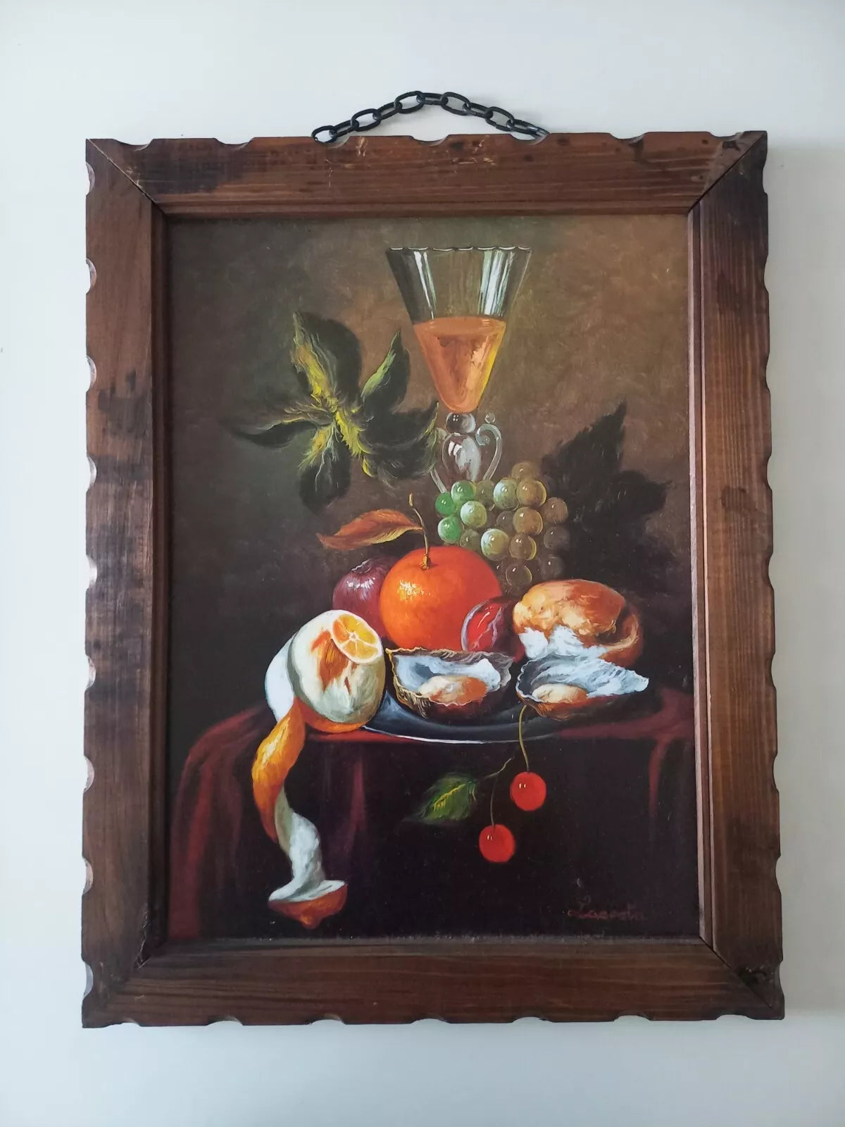 ORIGINAL Ölgemälde auf Karton inkl. Rahmen | Stillleben / Obstschale | Signiert: Lacosta