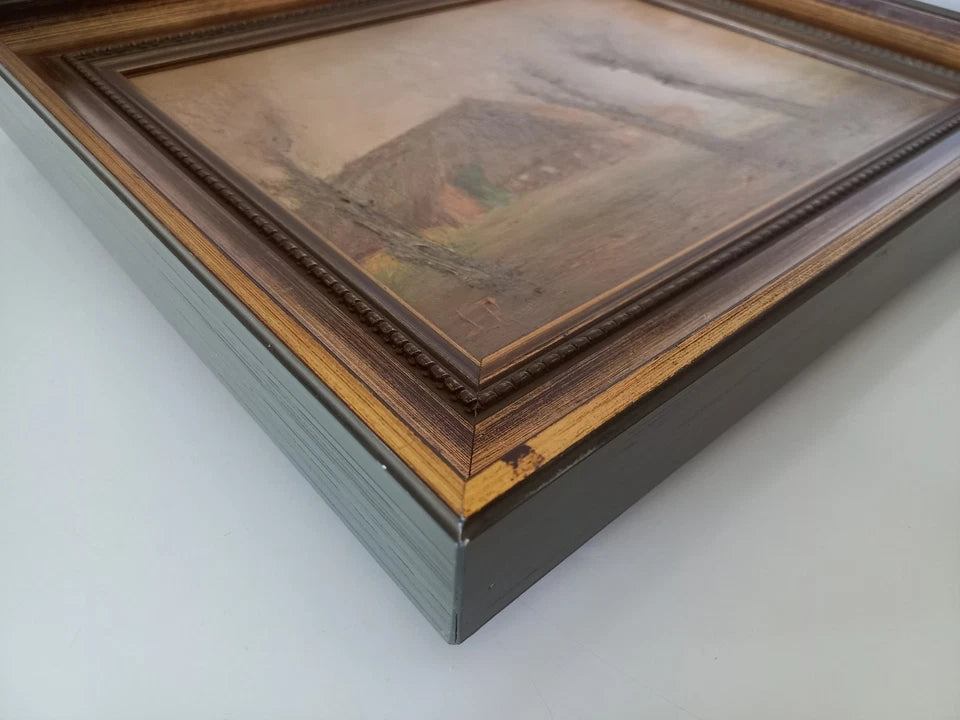 ORIGINAL Ölgemälde auf Leinwand inkl. Rahmen | Reetdachhaus / Nebel / Ostfriesland | Signiert