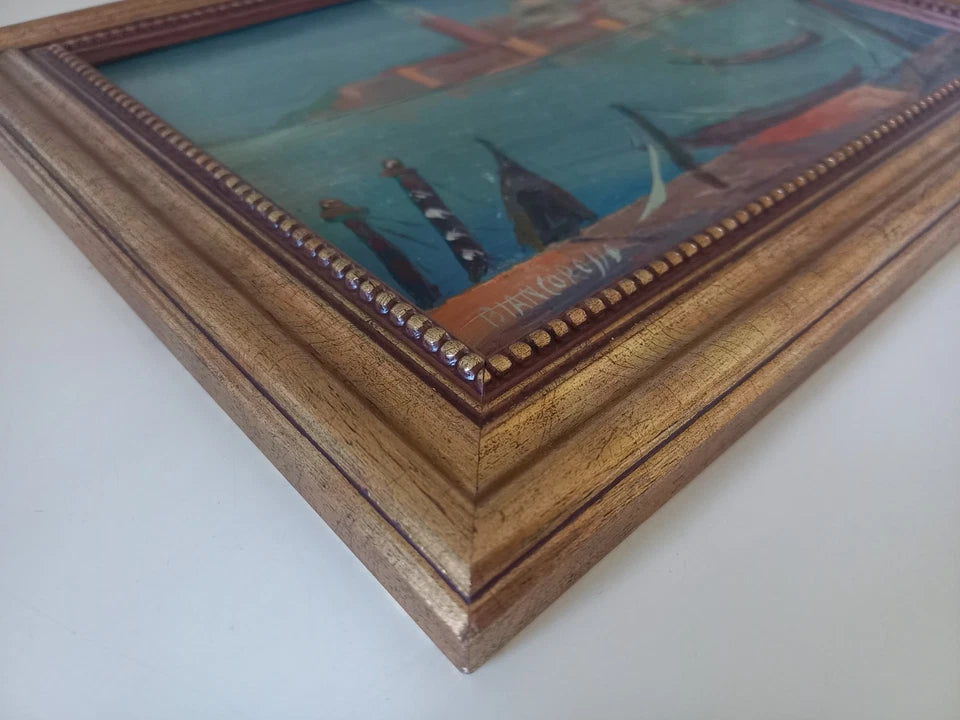 ORIGINAL Ölgemälde auf Karton inkl. Rahmen | San Marco / Markusturm / Venedig | Signiert