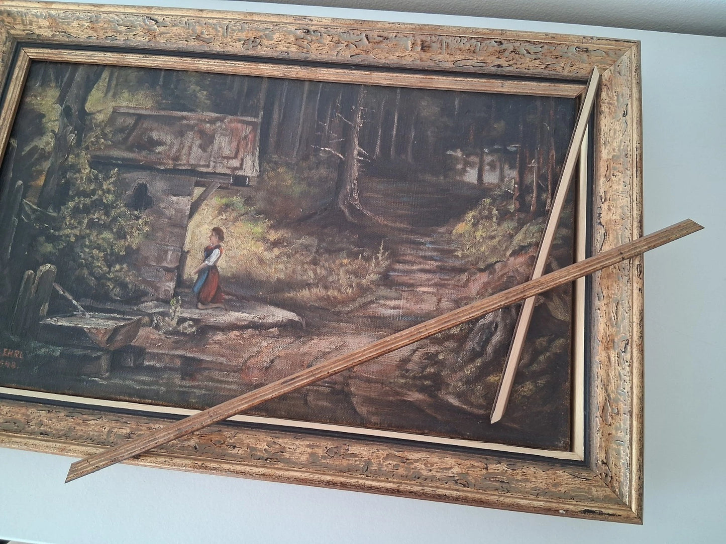 W. EHRL (1948) | Kapelle im Wald | ORIGINAL Ölgemälde auf Leinwand inkl. Rahmen | 51x33 cm