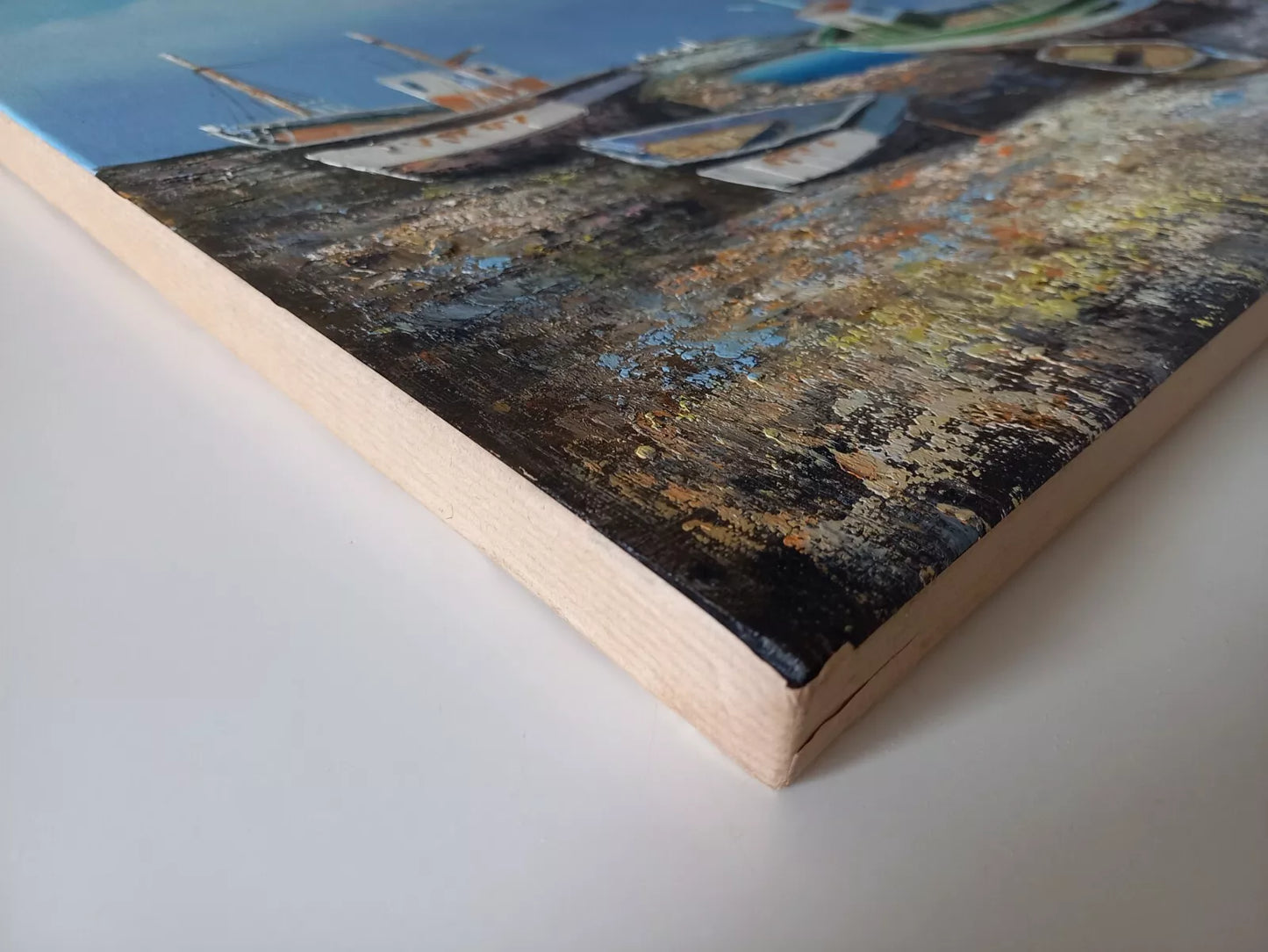 ORIGINAL Ölgemälde auf Leinwand | Fischerboote in der Bretagne / Frankreich | Signiert: TOUAR