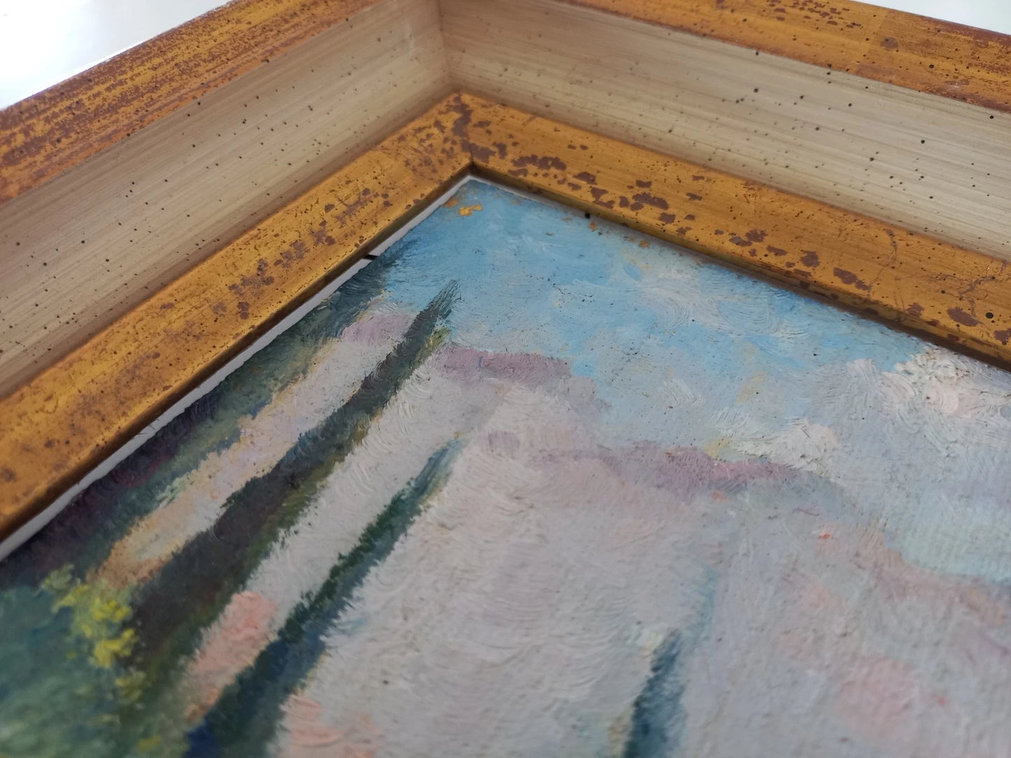 ORIGINAL Ölgemälde auf Karton inkl. Rahmen | Farnlandschaft / Natur | 33x28 cm | Signiert