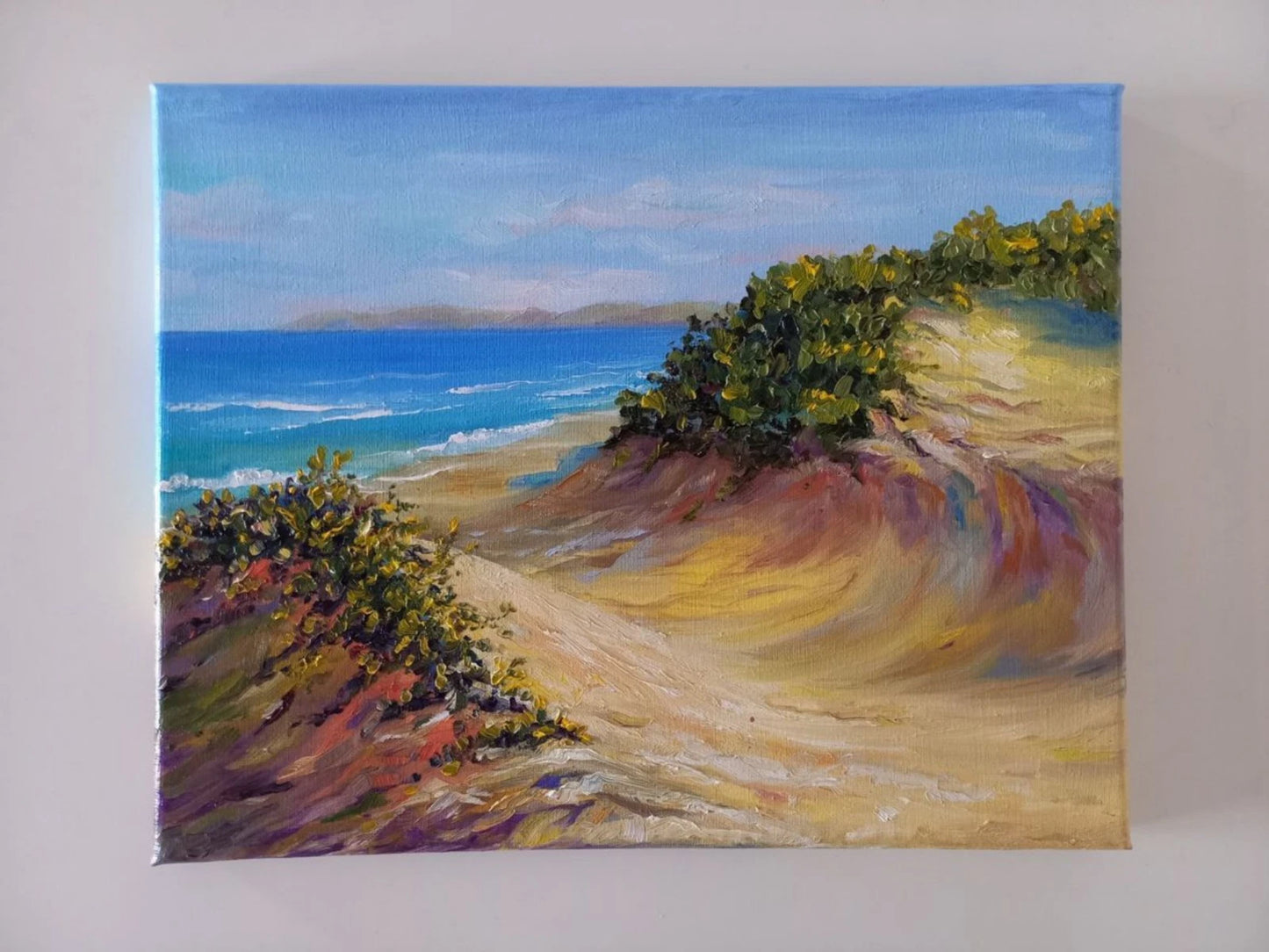 ORIGINAL Ölgemälde auf Leinwand | Strandgang / Meerblick / Landschaft | 30x24 cm | Signiert