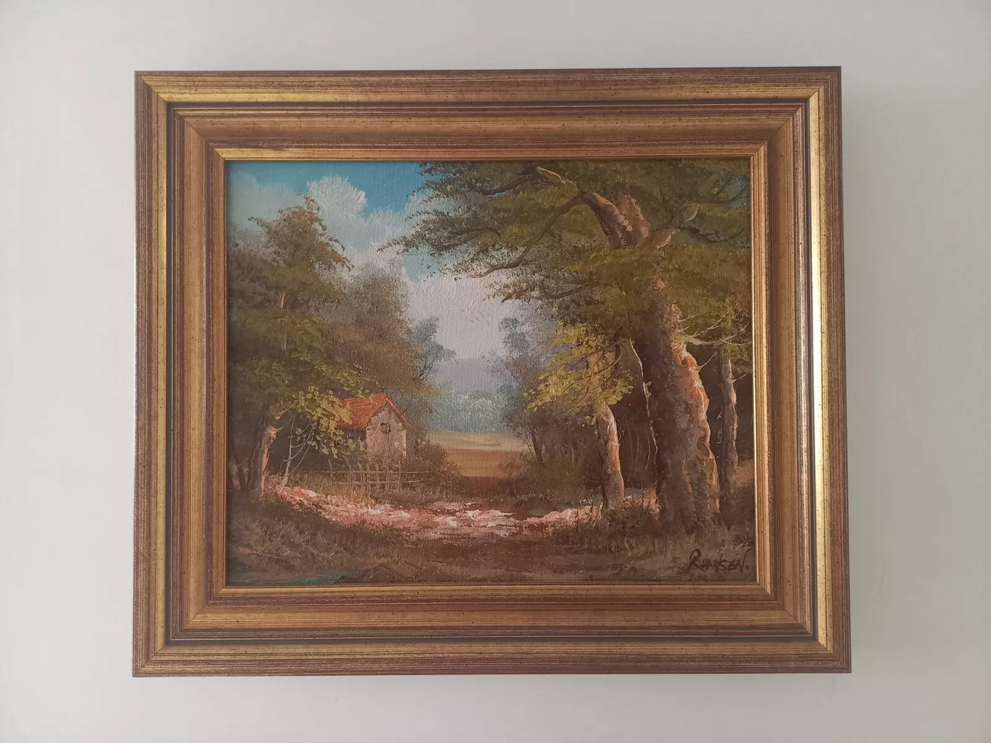 ORIGINAL Ölgemälde auf Leinwand inkl. Rahmen | Landschaft / Natur / Wald | Signiert: R. HANSEN