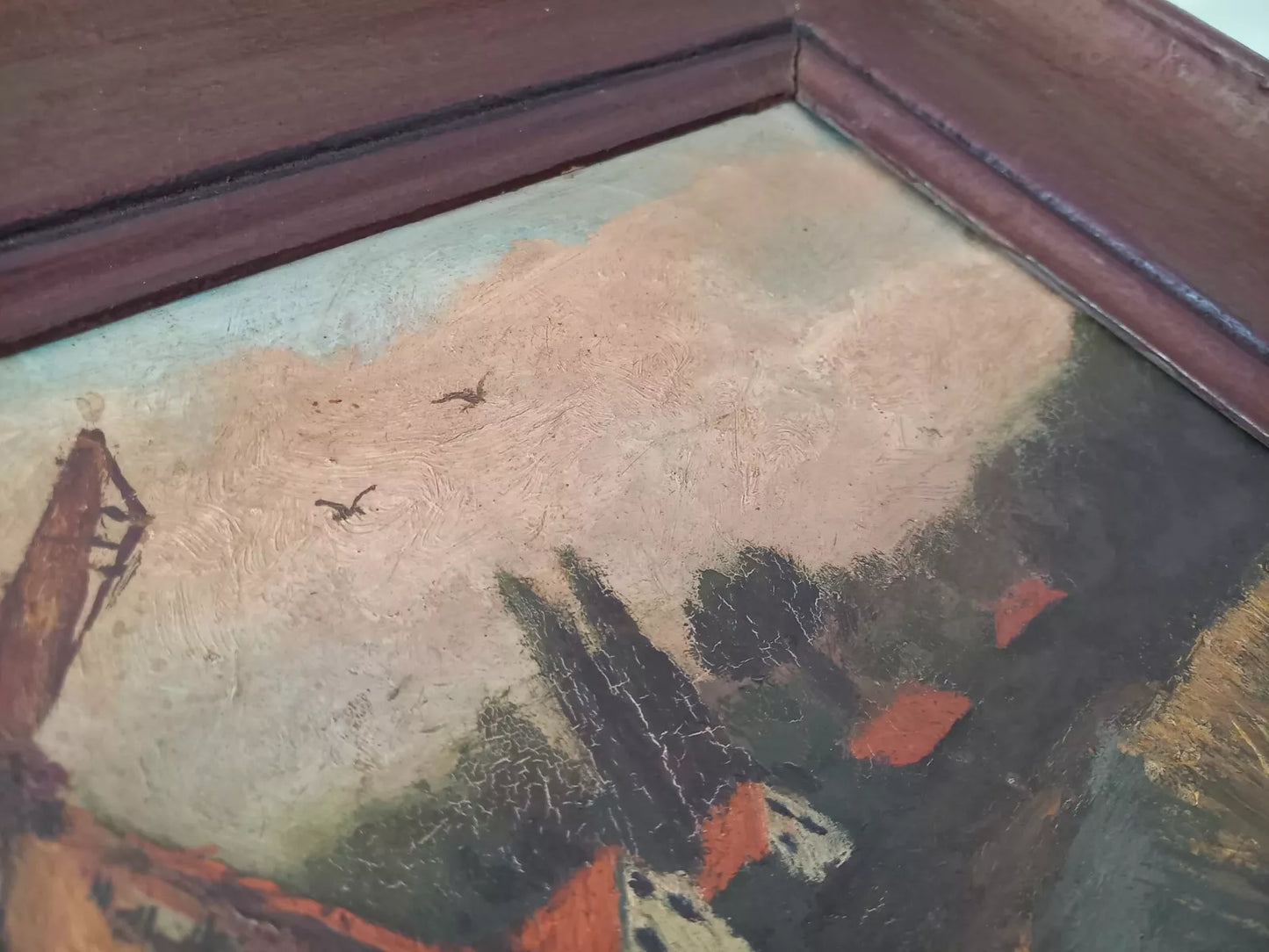 ORIGINAL Ölgemälde auf Leinwand inkl. Rahmen | Landschaft / Windmühle | 44x34 cm | Signiert