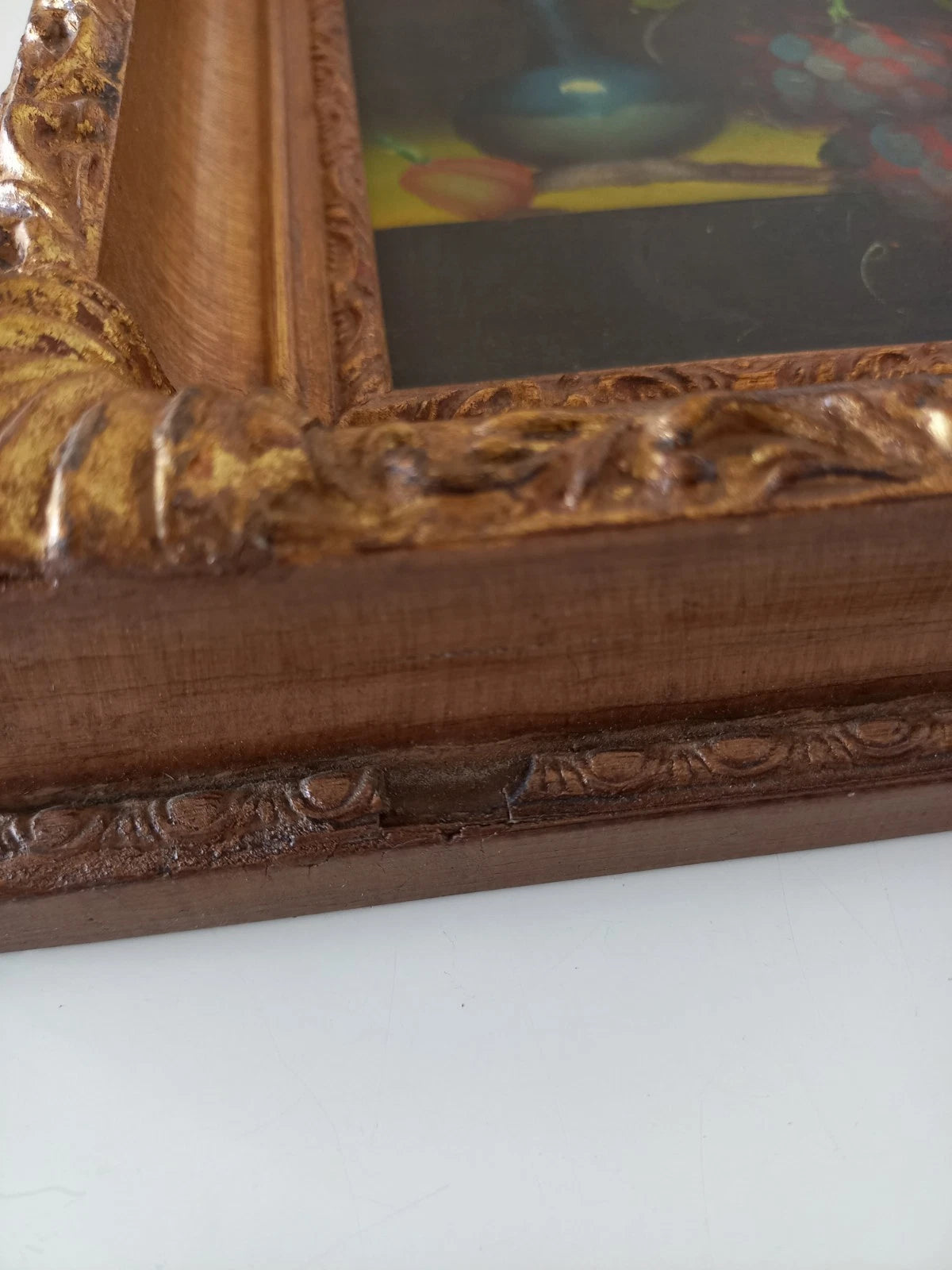 ORIGINAL Ölgemälde auf Karton inkl. Rahmen | Stillleben / Weintrauben | 21x26 cm | Signiert