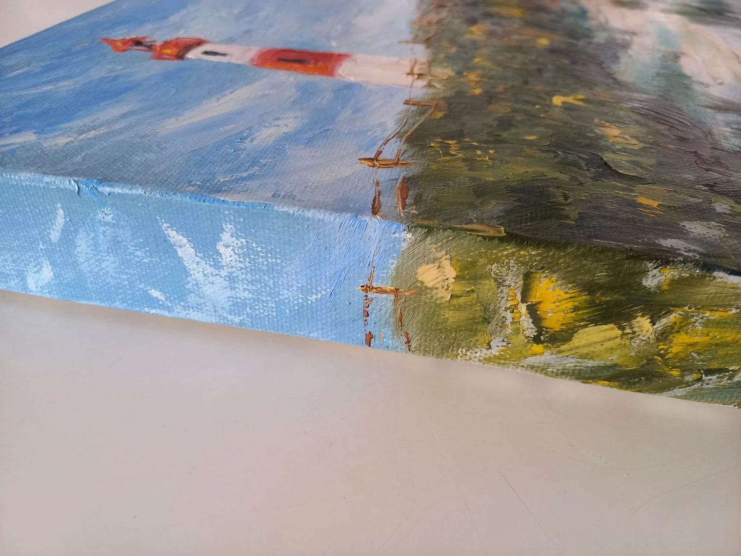 ORIGINAL Ölgemälde auf Leinwand | Leuchtturm / Landschaft / Natur | 30x30 cm | Signiert