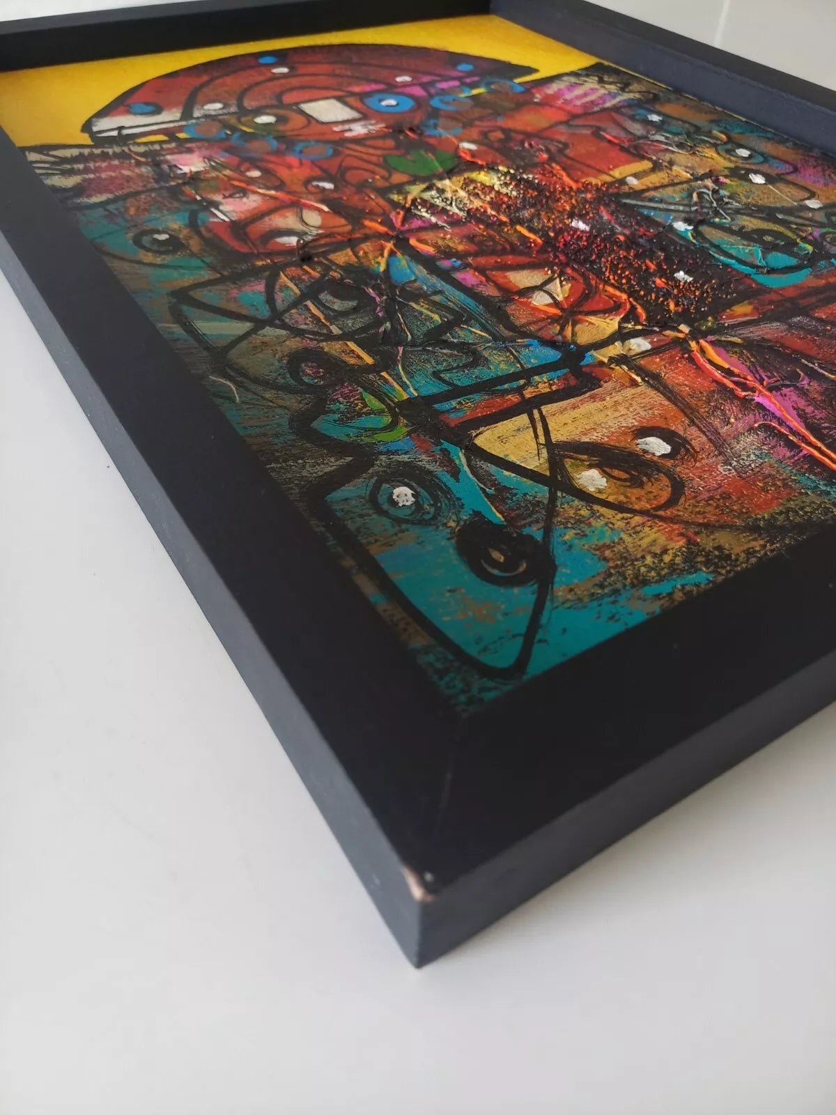 ORIGINAL Ölgemälde auf Karton inkl. Rahmen | Abstrakte / Moderne Kunst / Streetart | 30x40 cm