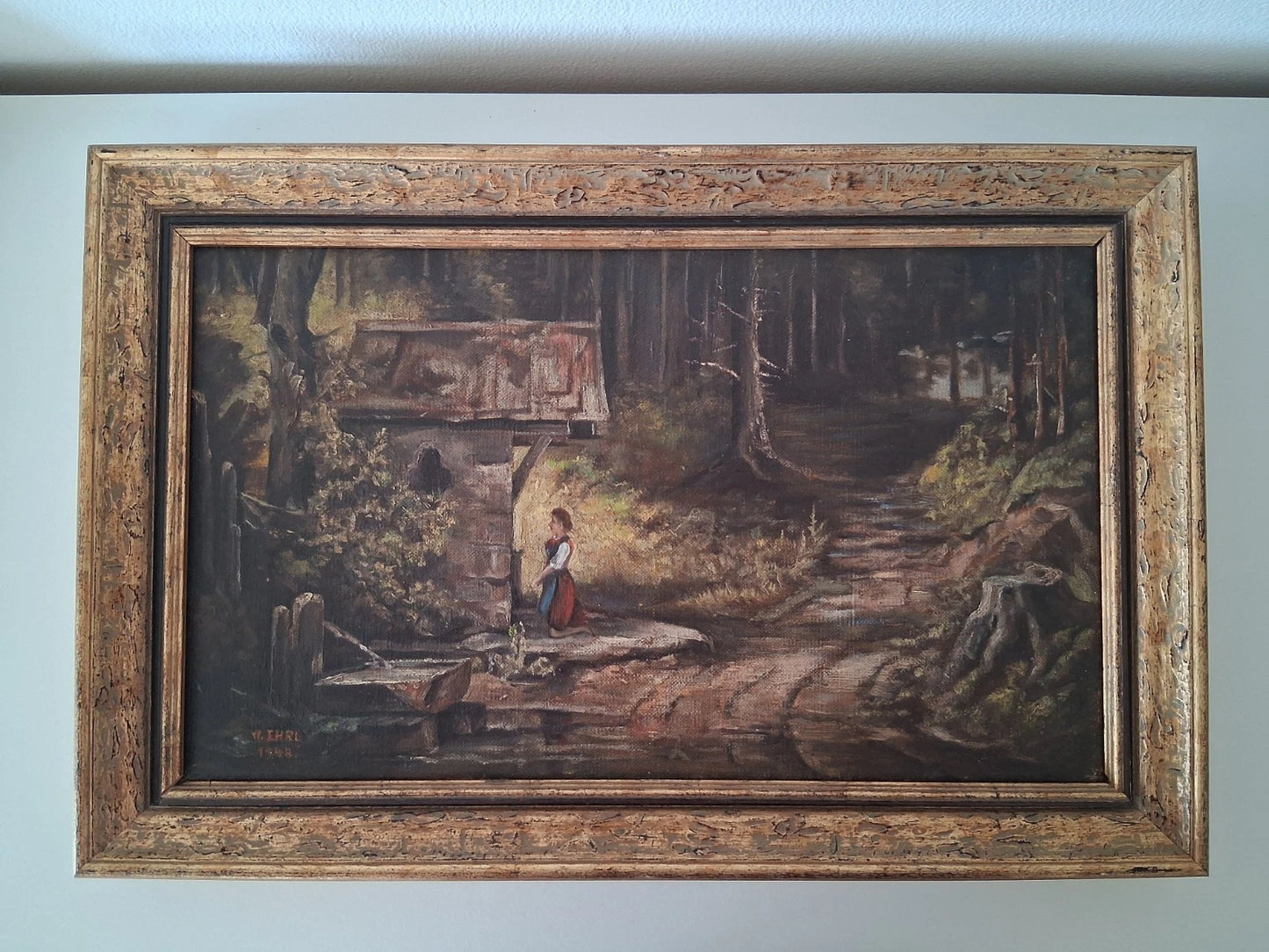 W. EHRL (1948) | Kapelle im Wald | ORIGINAL Ölgemälde auf Leinwand inkl. Rahmen | 51x33 cm