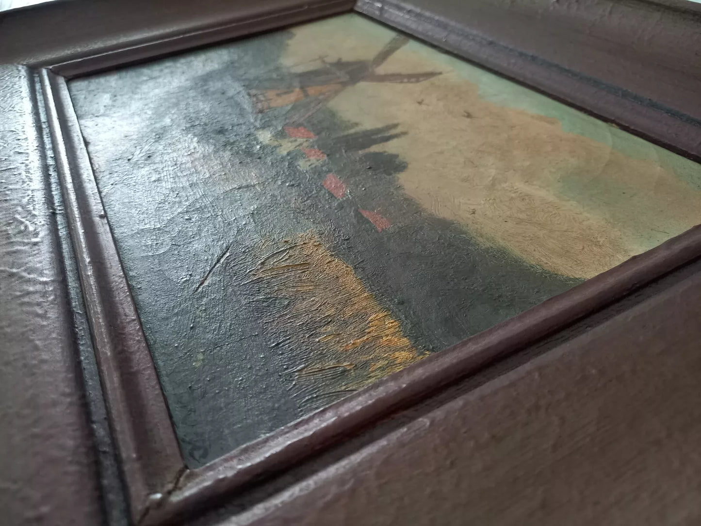 ORIGINAL Ölgemälde auf Leinwand inkl. Rahmen | Landschaft / Windmühle | 44x34 cm | Signiert