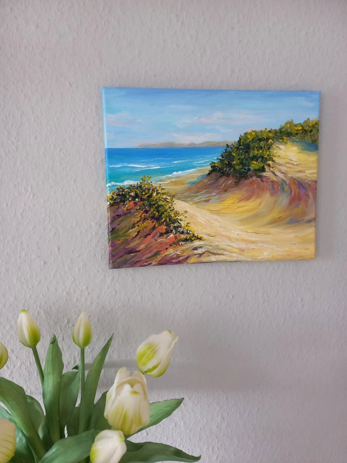 ORIGINAL Ölgemälde auf Leinwand | Strandgang / Meerblick / Landschaft | 30x24 cm | Signiert
