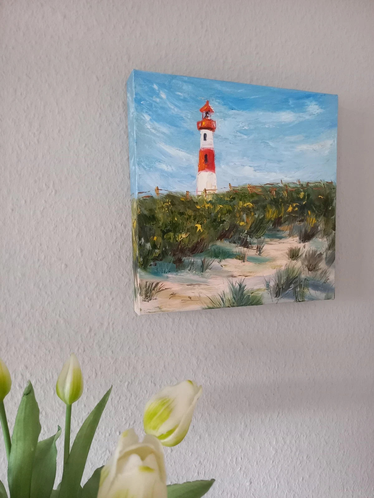 ORIGINAL Ölgemälde auf Leinwand | Leuchtturm / Landschaft / Natur | 30x30 cm | Signiert