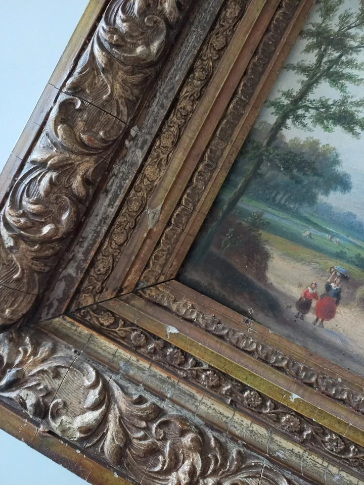 CARL EDUARD AHRENDTS (1822-1898) | Bewaldeter Landweg | ORIGINAL Ölgemälde auf Holzplatte