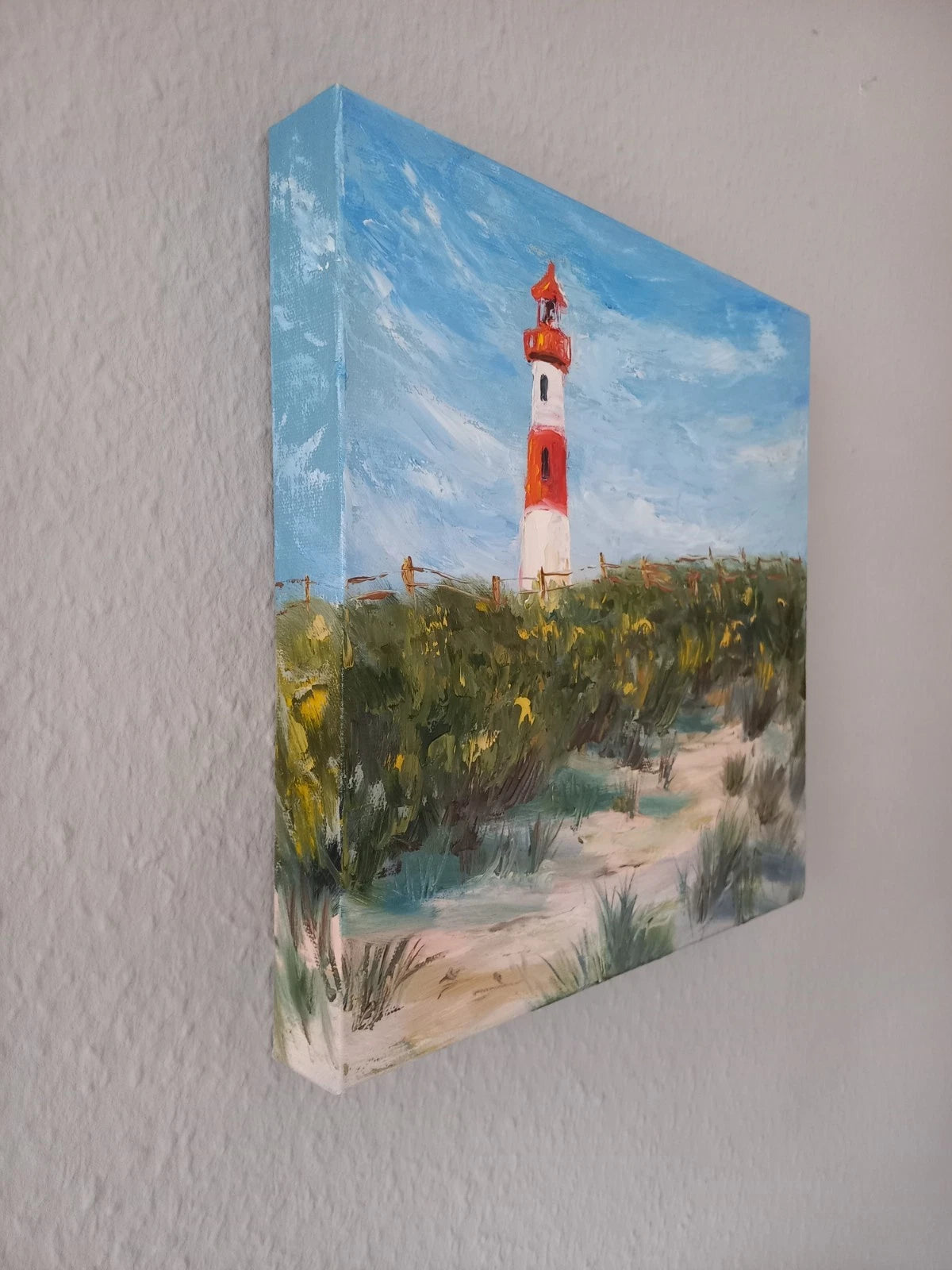 ORIGINAL Ölgemälde auf Leinwand | Leuchtturm / Landschaft / Natur | 30x30 cm | Signiert