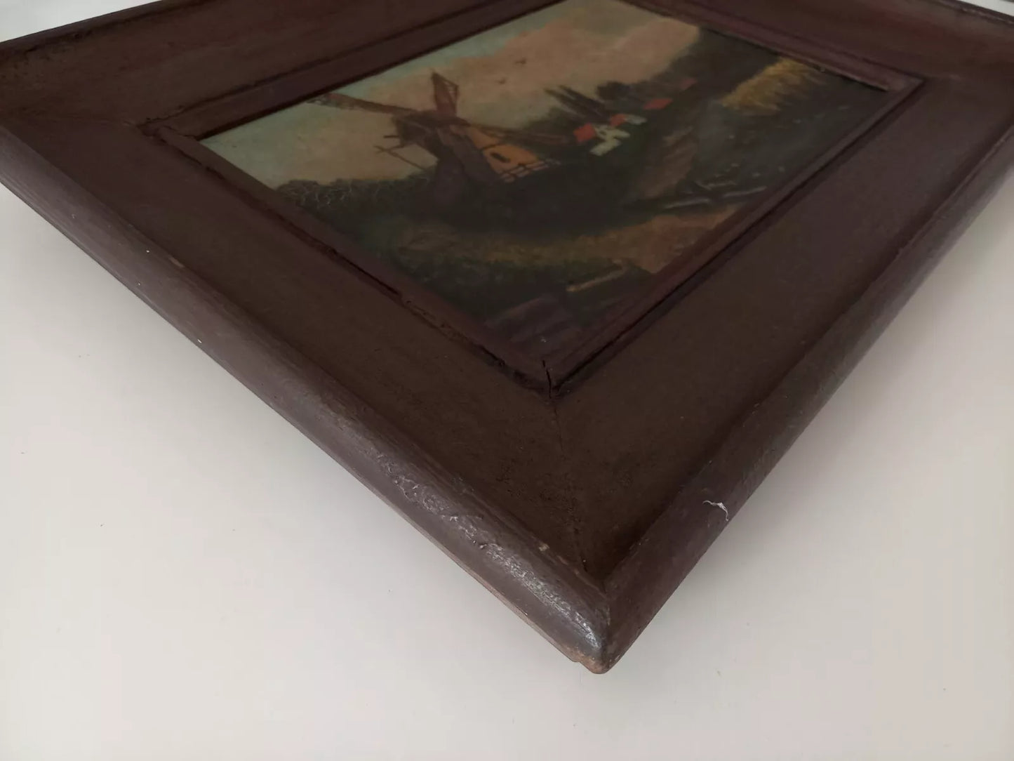 ORIGINAL Ölgemälde auf Leinwand inkl. Rahmen | Landschaft / Windmühle | 44x34 cm | Signiert