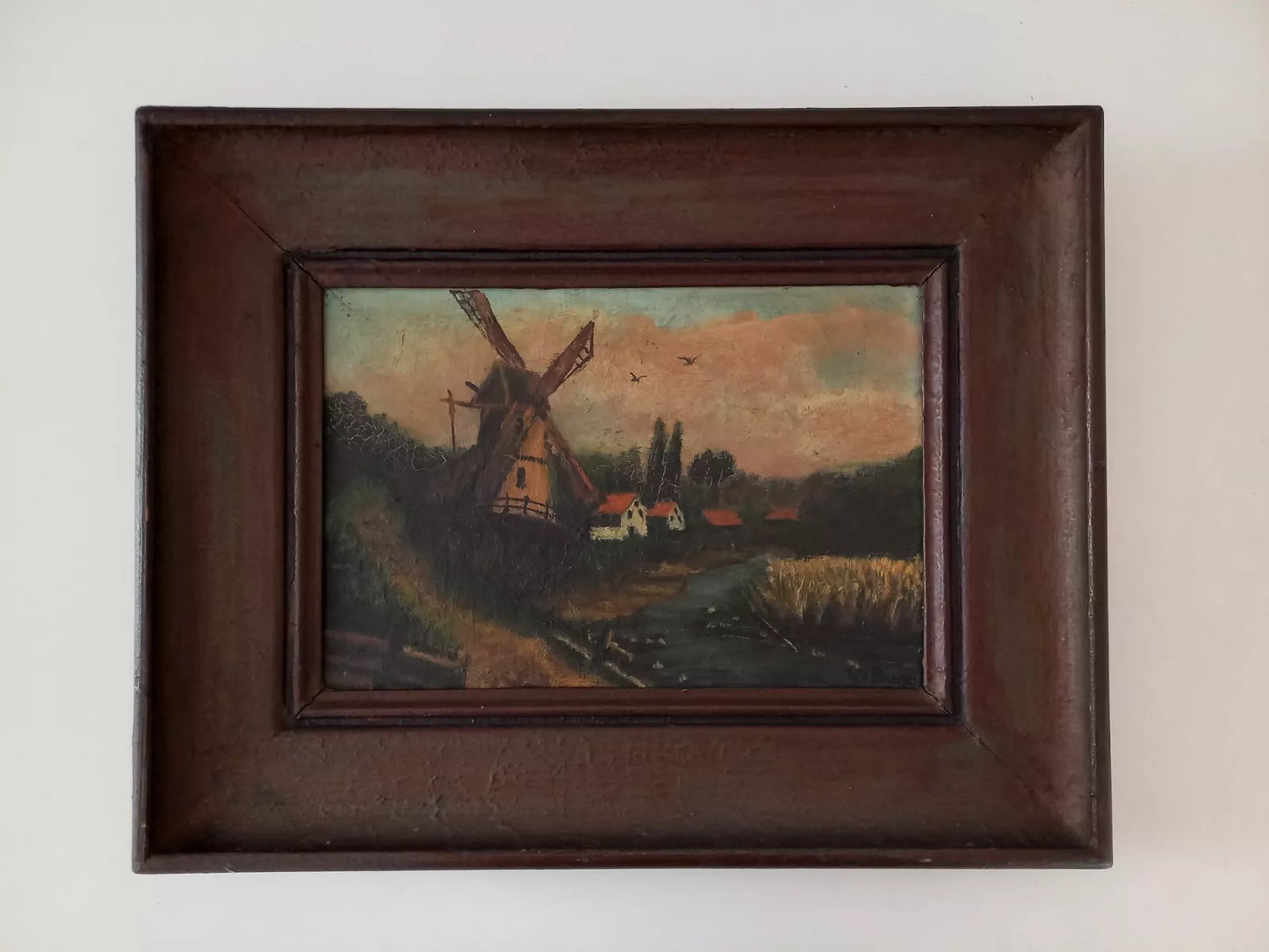 ORIGINAL Ölgemälde auf Leinwand inkl. Rahmen | Landschaft / Windmühle | 44x34 cm | Signiert