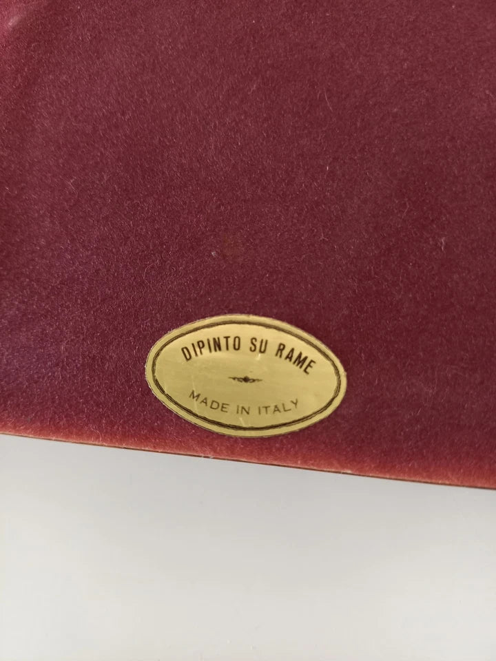 SELTENES KLEINES Ölgemälde auf Kupferplatte inkl. Rahmen | Landschaft / Burg / Italien | Signiert