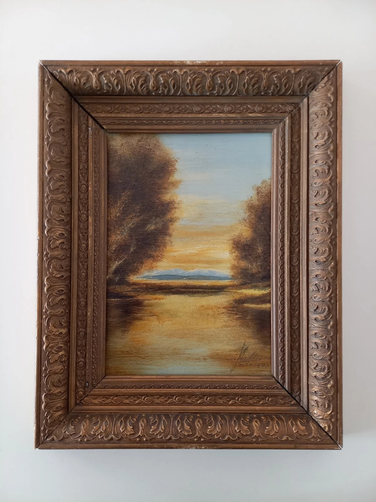 ORIGINAL Ölgemälde auf Holzplatte | Romantische Alpenlandschaft | Signiert: STADLER (München)