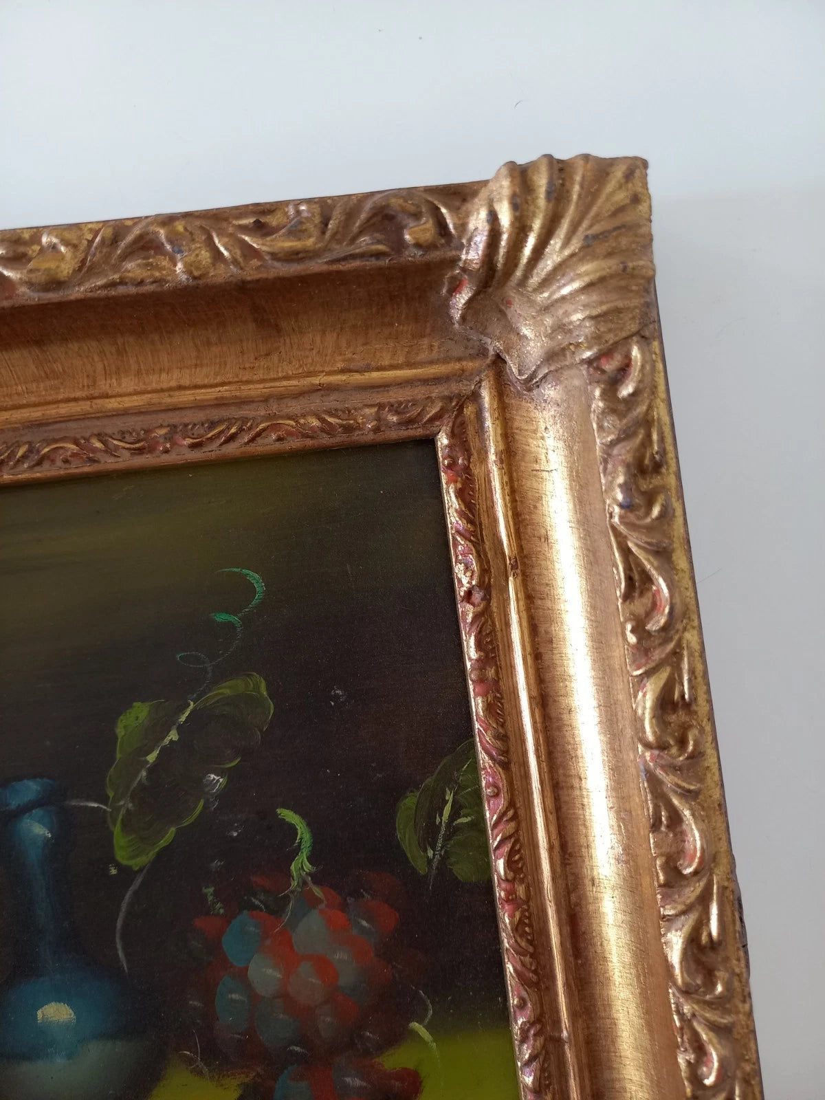 ORIGINAL Ölgemälde auf Karton inkl. Rahmen | Stillleben / Weintrauben | 21x26 cm | Signiert