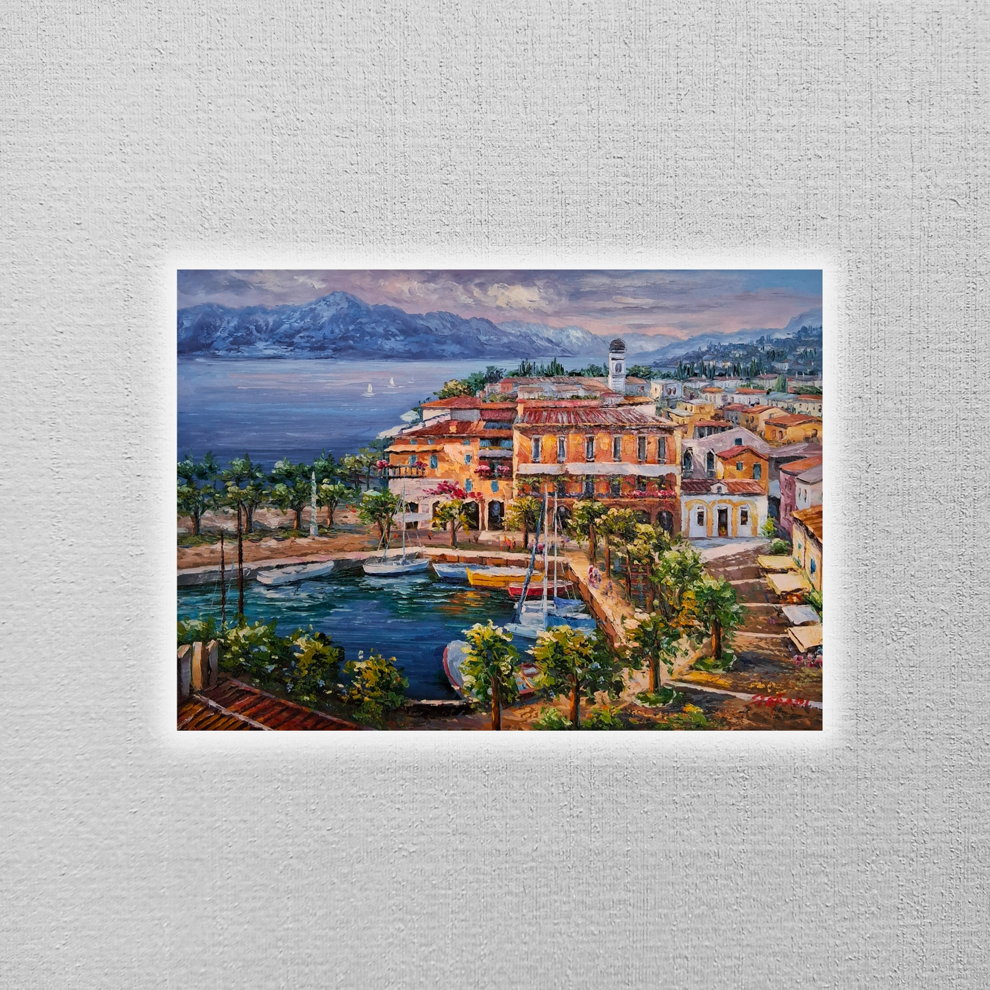 ORIGINAL Ölgemälde auf Leinwand | Torri del Benaco / Gardasee / Italien | 70x50 cm | Signiert: STEFANI