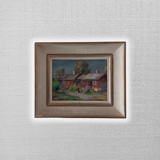 ORIGINAL Ölgemälde auf Karton inkl. Rahmen | Landschaft / Bauernhaus mit Figur | Signiert