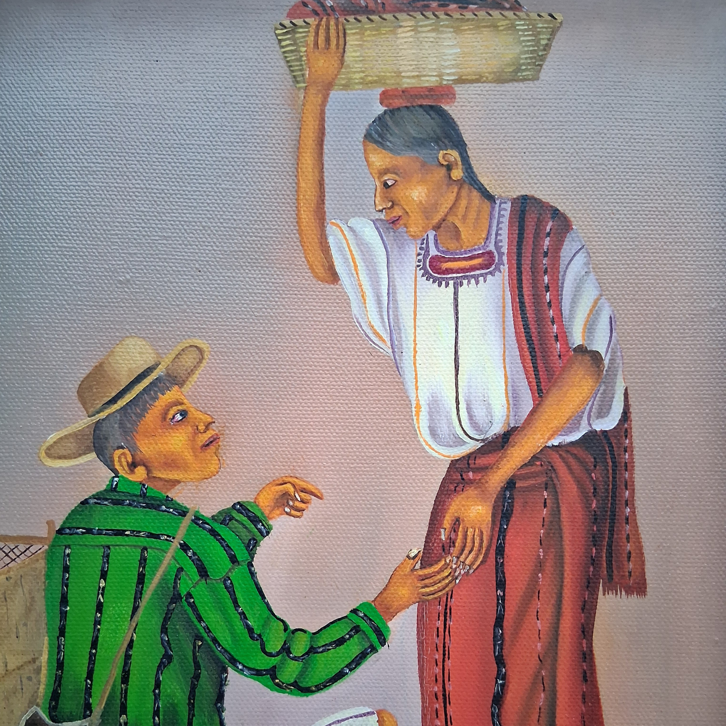 ORIGINAL Ölgemälde auf Leinwand inkl. Rahmen | Marktplatz / Mercado Atitlan | 29x34 cm | Signiert