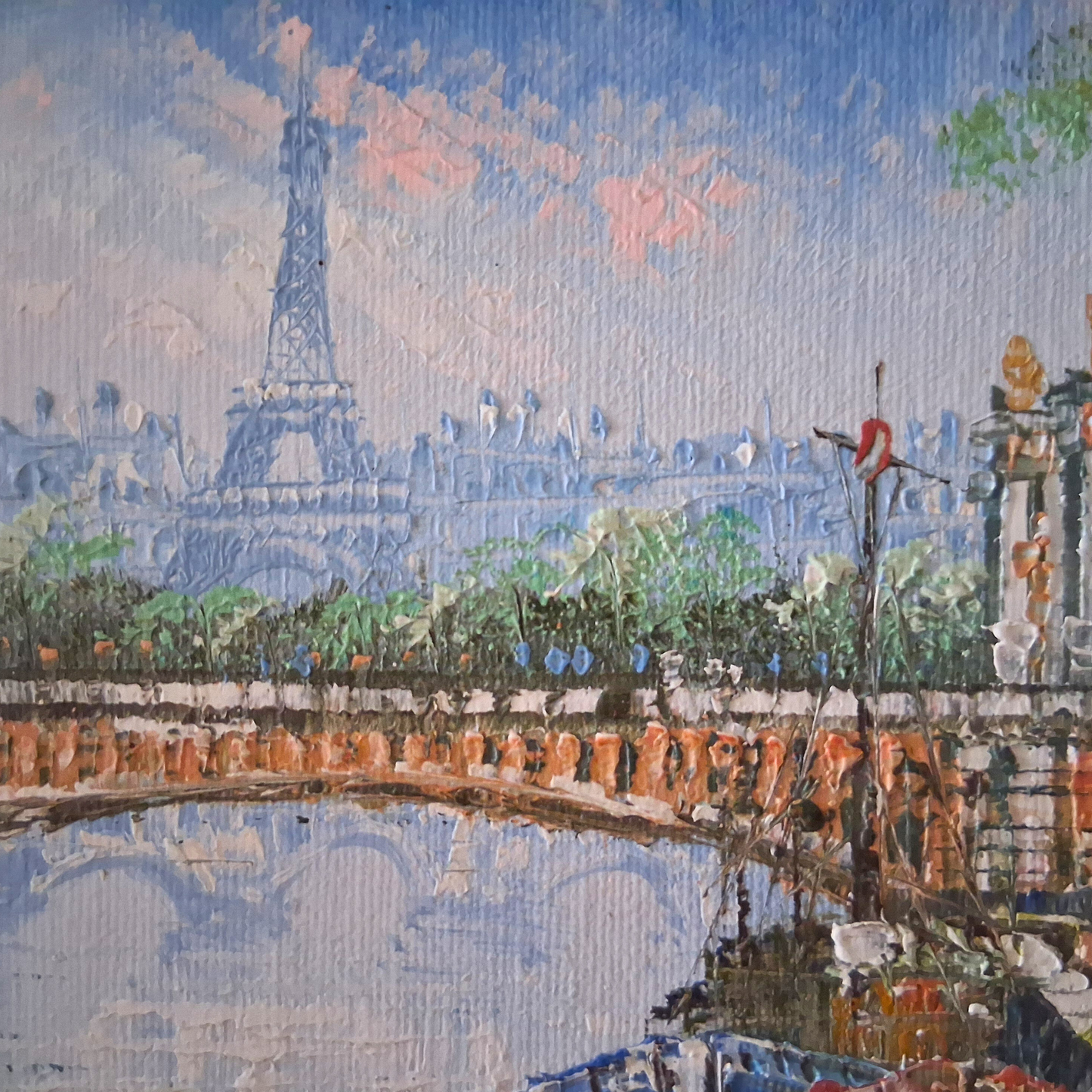 CAROLINE C. BURNETT | Eiffelturm / Paris / Stadtszene | ORIGINAL Ölgemälde auf Karton inkl. Rahmen