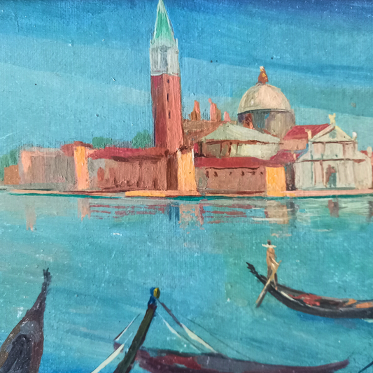 ORIGINAL Ölgemälde auf Karton inkl. Rahmen | San Marco / Markusturm / Venedig | Signiert