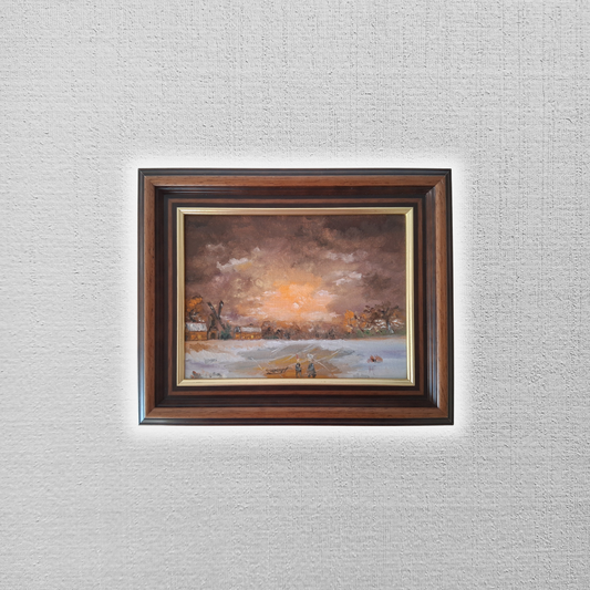 ORIGINAL Ölgemälde auf Leinwand inkl. Rahmen | Winterlandschaft / Windmühle | Signiert